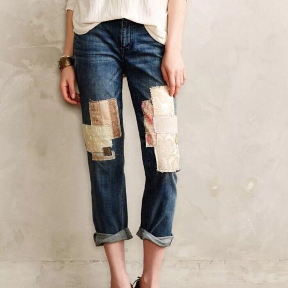 Pilcro and the Letterpress Denim - Pilcro & the Letterpress Hyphen Boyfriend Patches Patchwork Jean Size 28 H13789